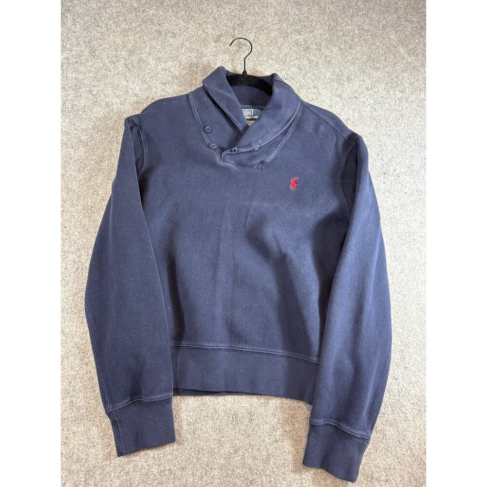 Polo Ralph Lauren Sweater Mens Blue Long Sleeve Shawl Collar Pullover Medium